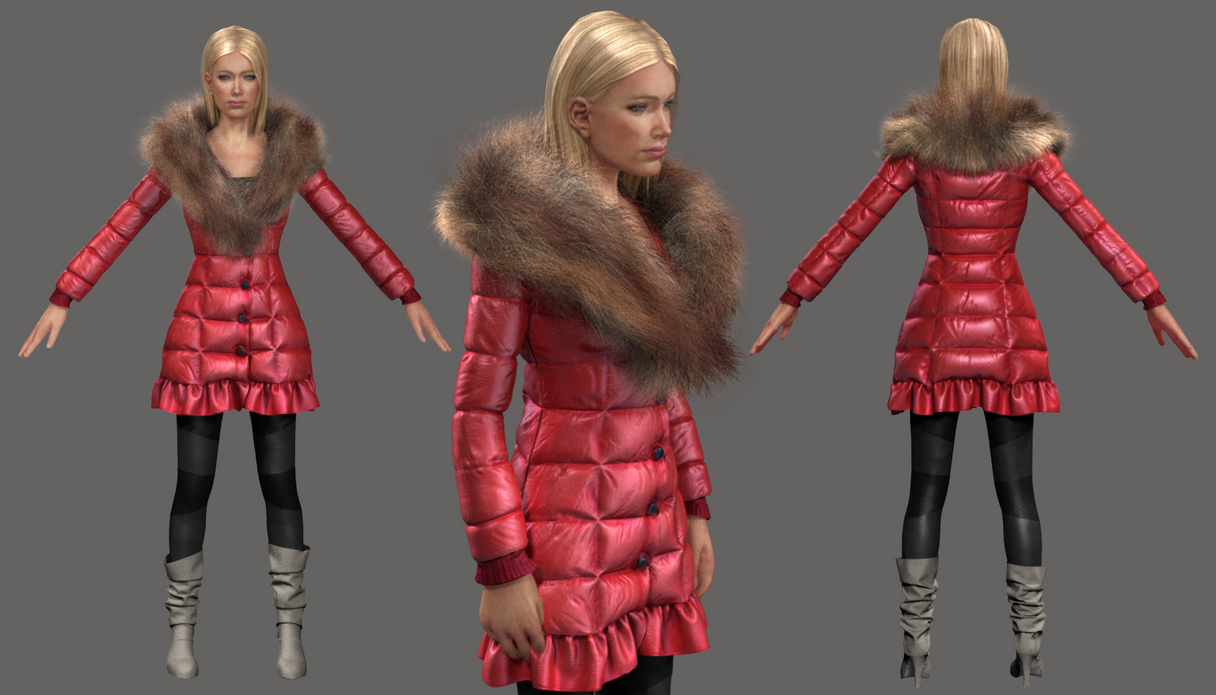 Fur trim puffer coat outfit