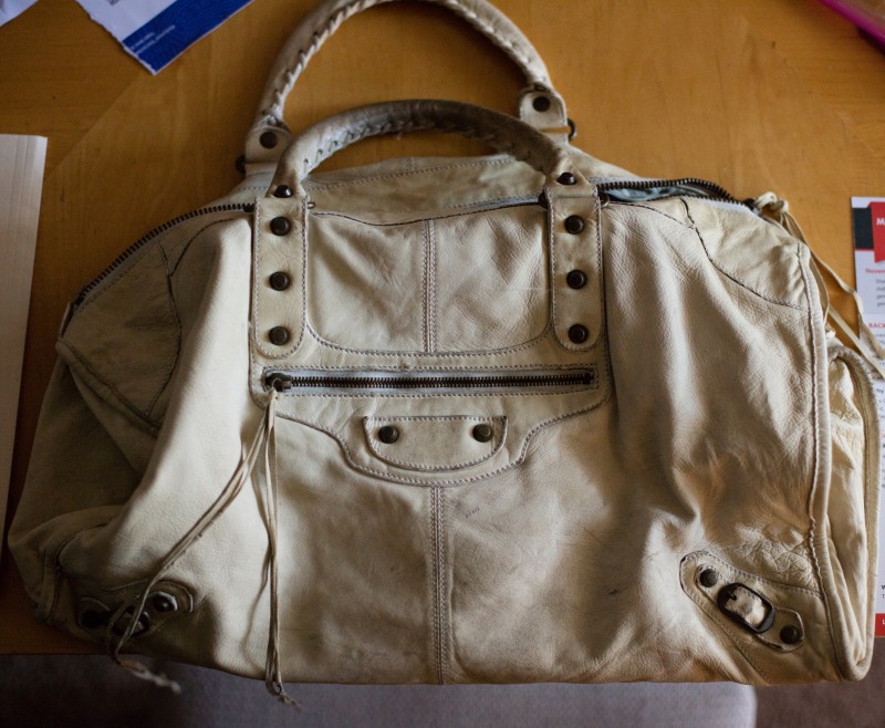 handbag refurbishment, custom painting (Balenciaga Weekender)