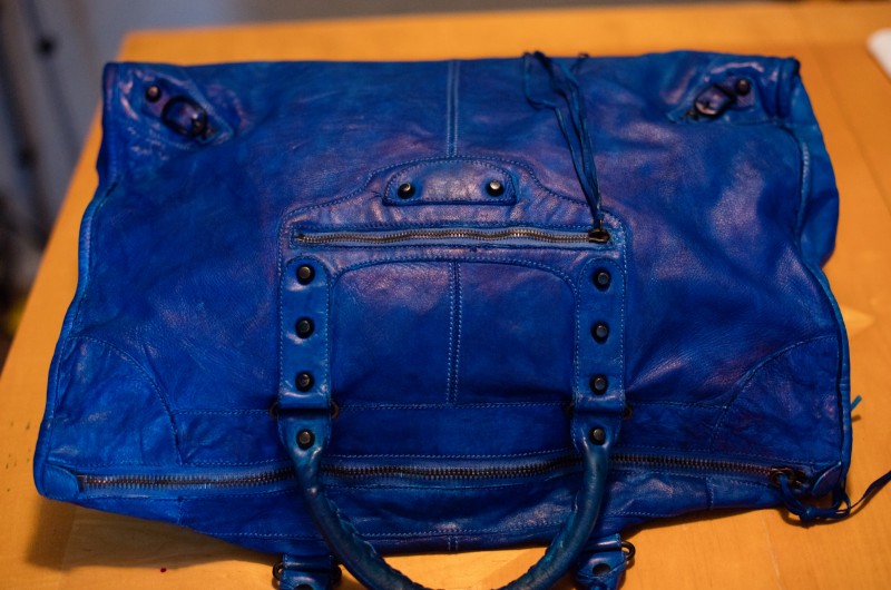 handbag refurbishment, custom painting (Balenciaga Weekender)