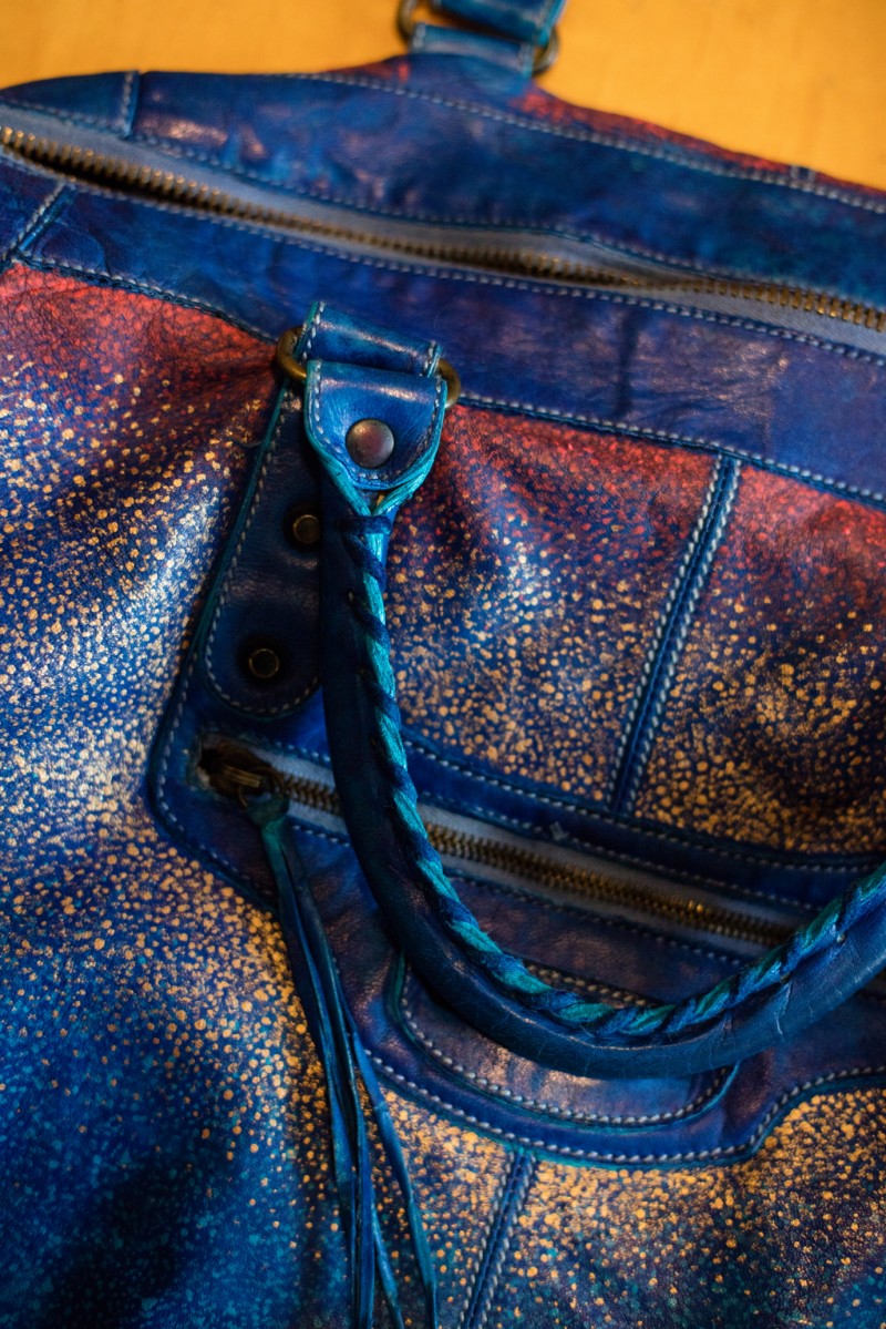 handbag refurbishment, custom painting (Balenciaga Weekender)